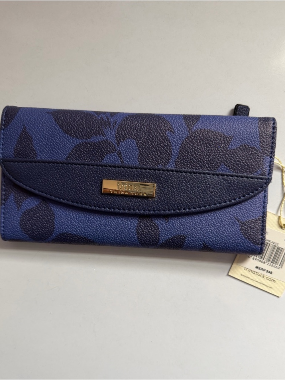 NWT Trina Turk Navy and Dark Blue Floral Continental Wallet